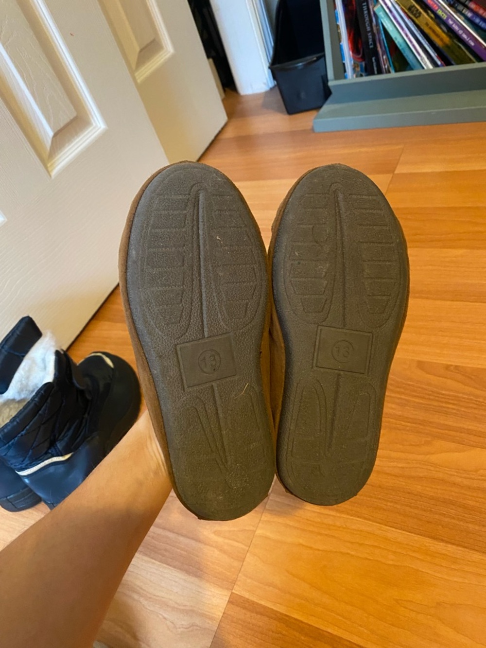 Boys Brown Suede Moccasin Slippers - Picture 2 of 6